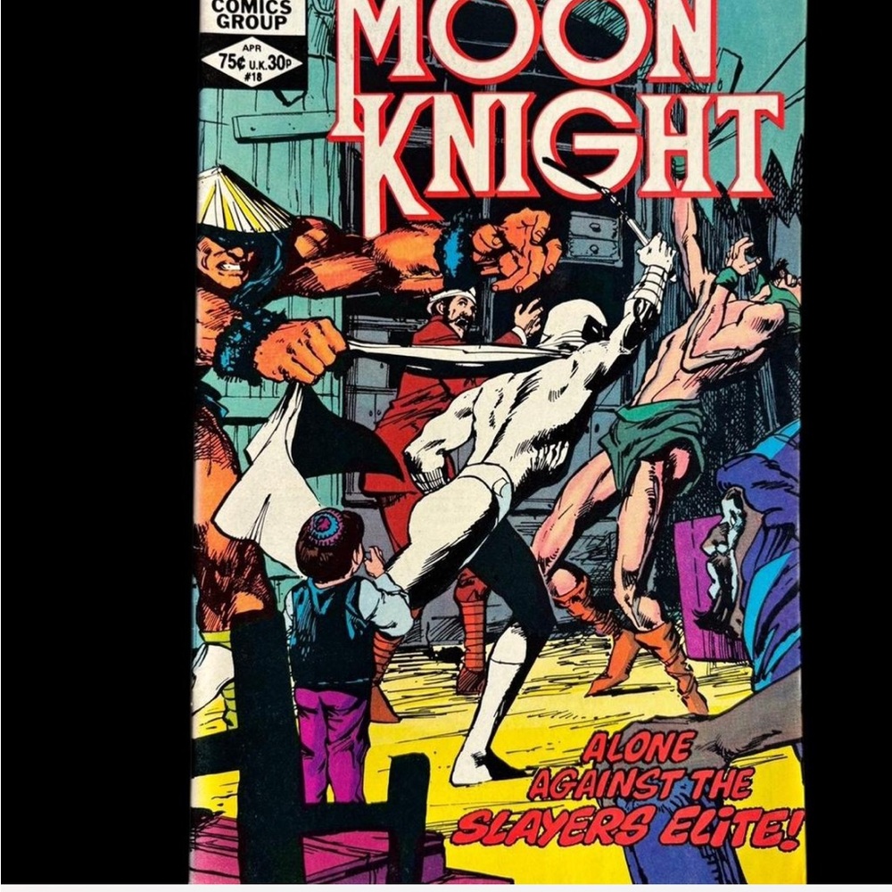 Moon Knight #18 comic book
"ALONE AGAINST THE SLAYERS ELITE!" 1982